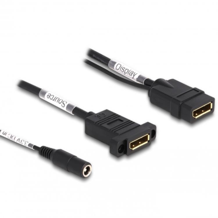 Delock DisplayPort-kabel 4K 60 Hz met DC-voeding 2,1 x 5,5 mm 0,30 m bijv. - Delock