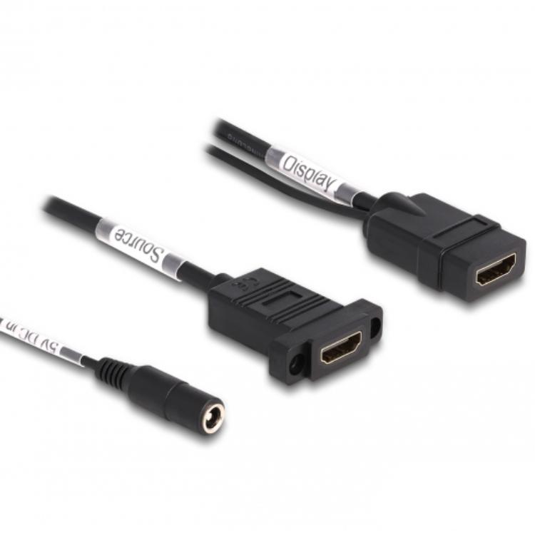Delock HDMI-kabel 4K 60 Hz met DC-voeding 2,1 x 5,5 mm 0,30 m voor inbouw - Delock