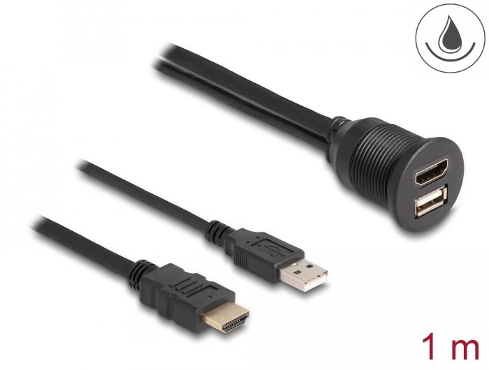 Delock Kabel HDMI-A Stekker en USB 2.0 Type-A Stekker naar HDMI-A Aansluiting en - Delock