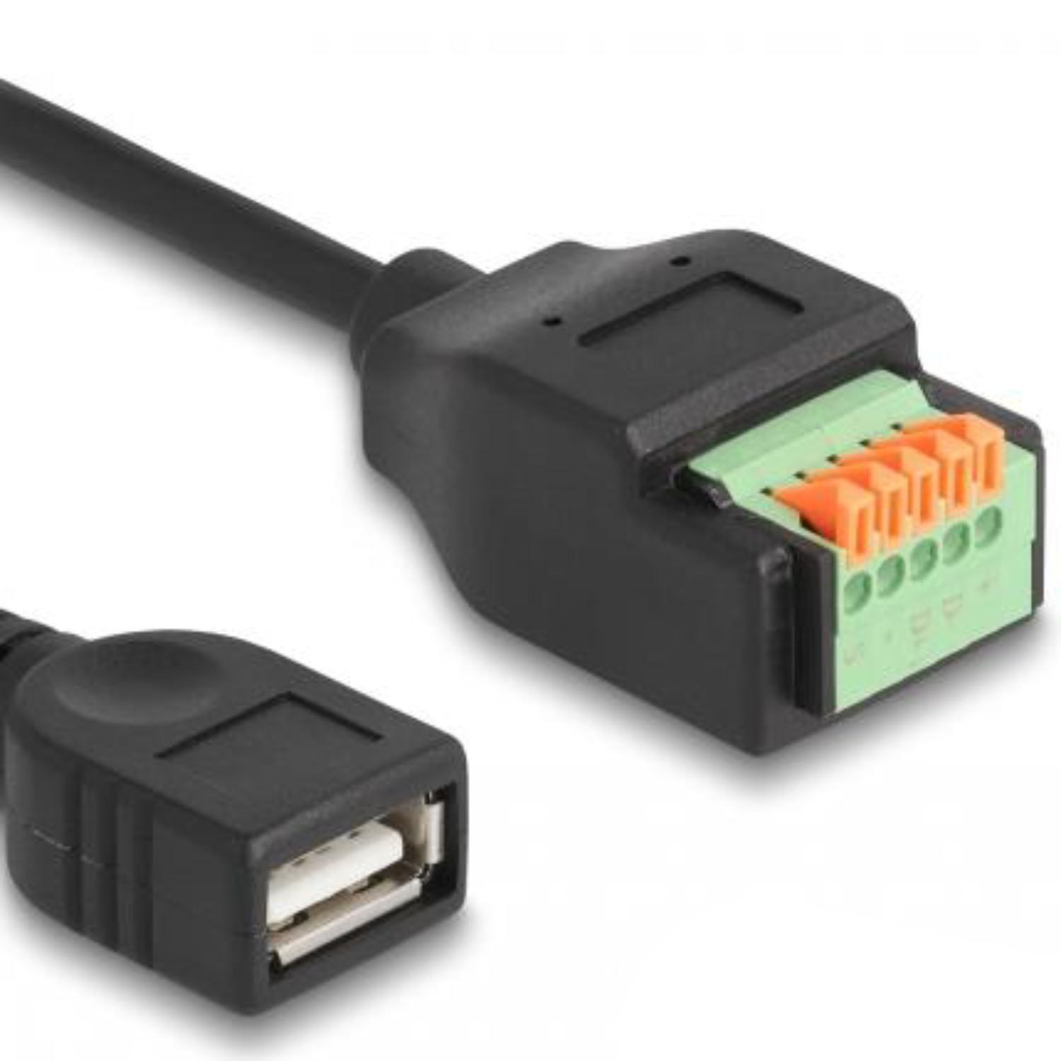 Delock USB 2.0-Kabel Type-A Stekker naar Klemmenblokadapter met Drukknop - Delock