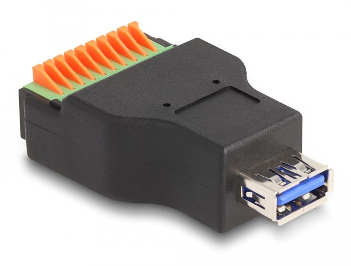 Delock USB 3.2 Gen 1 Type-A connector naar klemmenblokadapter met drukknop - Delock
