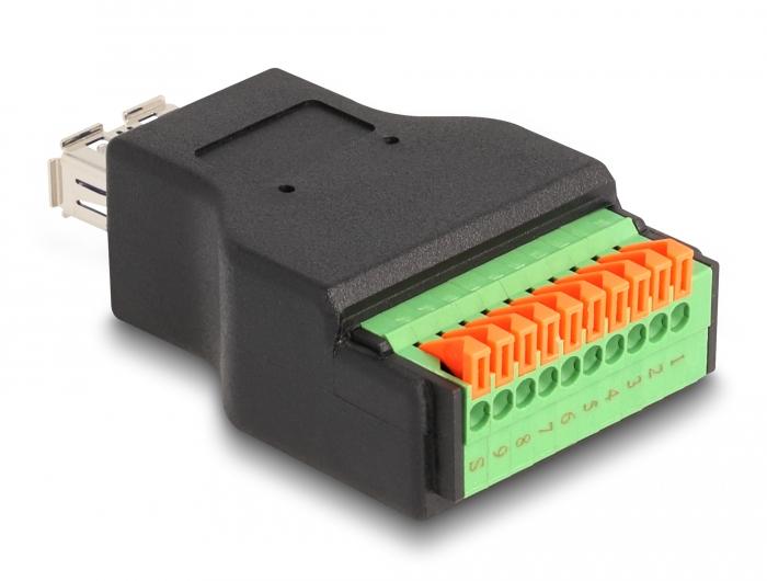 Delock USB 3.2 Gen 1 Type-A connector naar klemmenblokadapter met drukknop - Delock