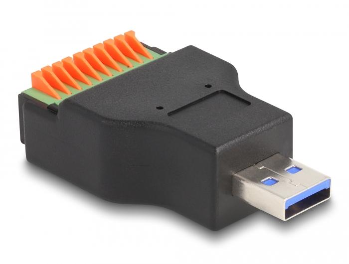 Delock USB 3.2 Gen 1 Type-A Stekker naar Klemmenblokadapter met Drukknop - Delock