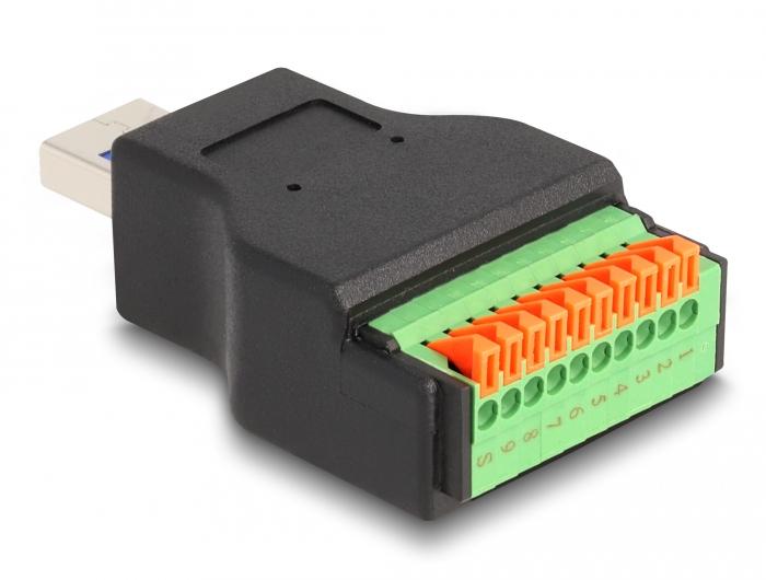 Delock USB 3.2 Gen 1 Type-A Stekker naar Klemmenblokadapter met Drukknop - Delock