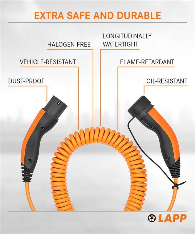 LIGHTEU, DasVolt® EV/Oplaadkabel voor elektrische voertuigen | Type 2 tot Type 2 | 32 Amp (7,2 kW) / één fase | 5M oplaadkabel voor thuis