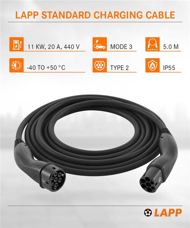 NUVION Elektrikli Araç 5 Metre Type2 AC Şarj Kablosu Seti-Tüm Modellerle Uyumlu