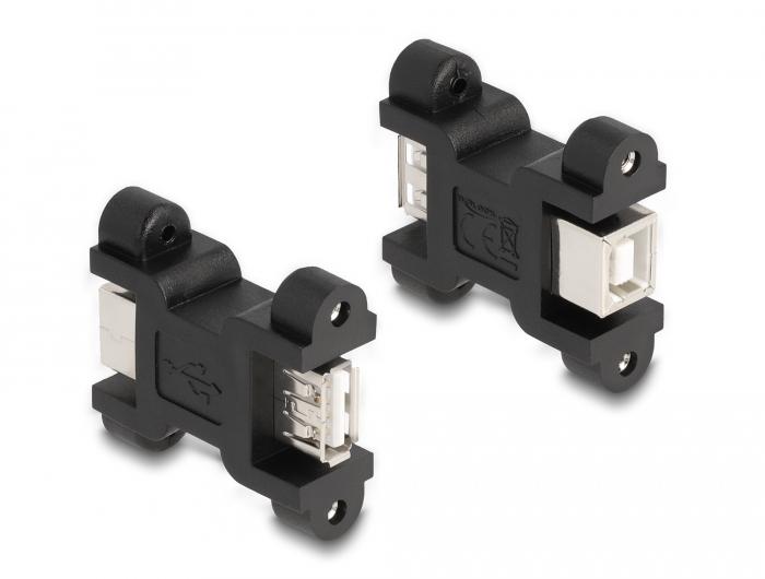 Delock USB 2.0 Adapter Type-A vrouwelijk naar Type-B vrouwelijk met schroefaansluiting