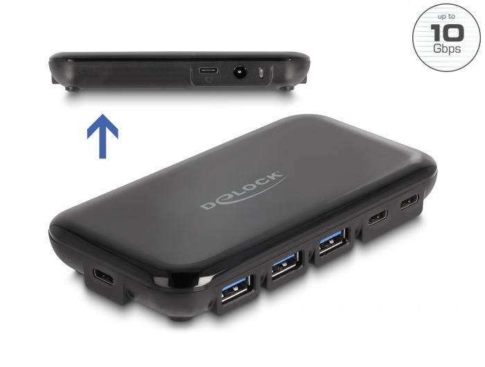 Delock 7 Port USB 3.2 Gen 2 Hub mit 4 USB Typ-A und 3 USB Type-C™ Ports ...