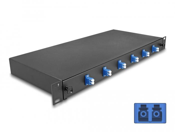 Delock 19″ LWL-spleetbox 6 x LC Duplex OS2 1HE, volledig pre-geconfigureerd
