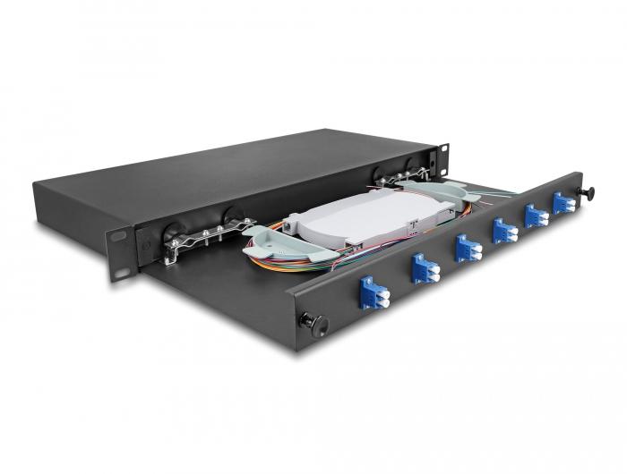 Delock 19″ LWL-spleetbox 6 x LC Duplex OS2 1HE, volledig pre-geconfigureerd