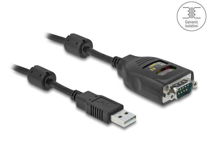 Delock Adapter USB 2.0 Type-A naar Seriële RS-232 D-Sub 9 Pin 2,5 kV galvanisch gescheiden