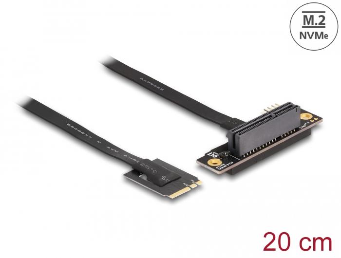 Delock M.2 Key A+E naar PCIe x4 NVMe adapter, gehoekte uitvoering met 20 cm kabel