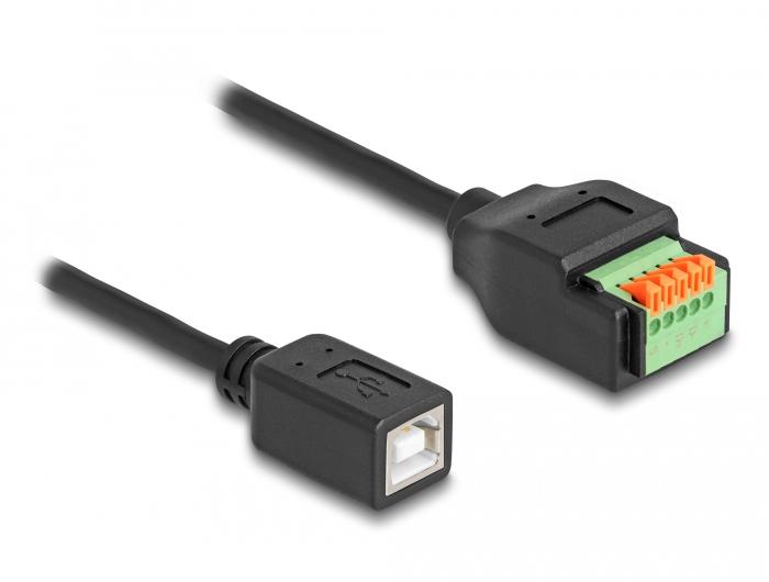 Delock USB 2.0 Kabel Type-B Stekker naar Klemmenblokadapter met Drukknop