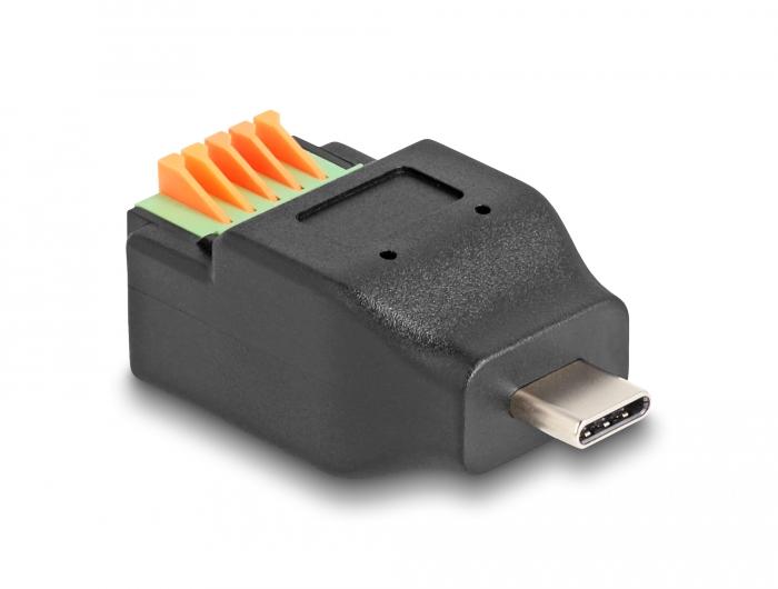 Delock USB Type-C™ 2.0-Stekker naar aansluitklemmenadapter met drukknop