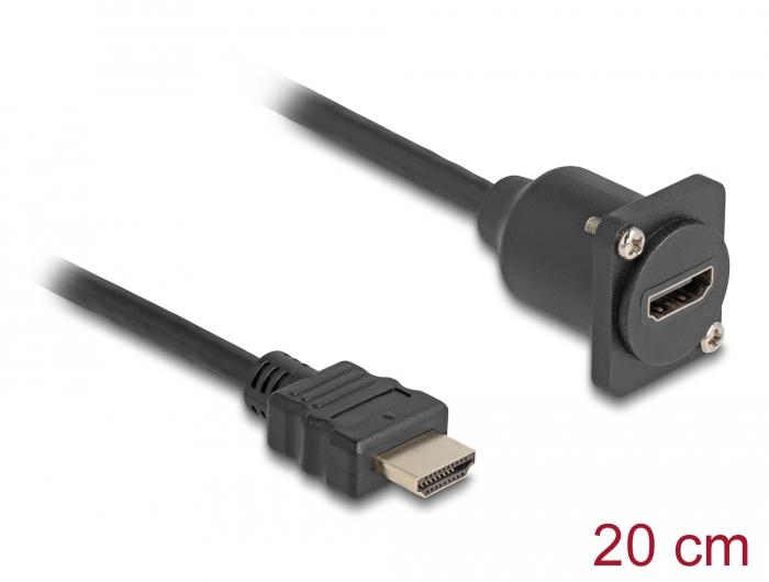 Delock D-Type HDMI Kabel Stekker naar Aansluiting zwart 20 cm