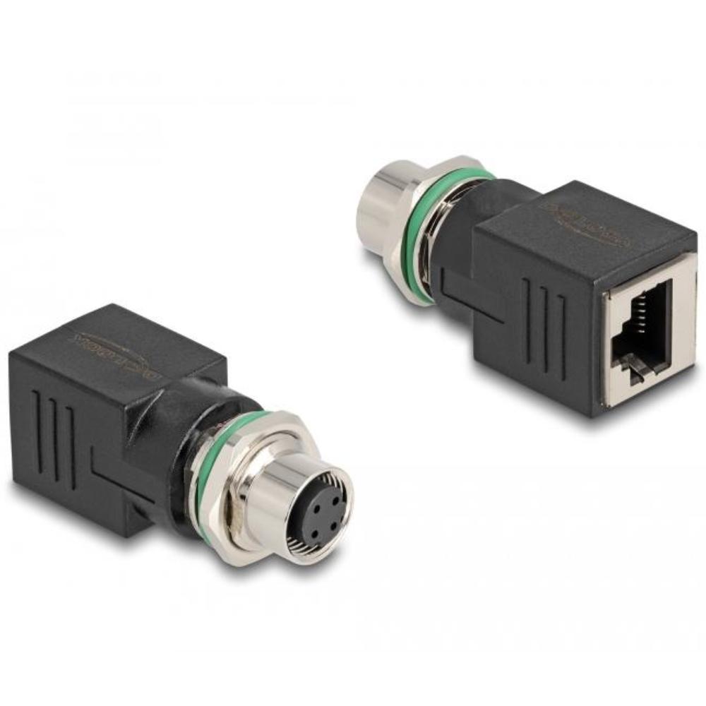 M12 D-gecodeerd 4-pins naar RJ45 female adapter