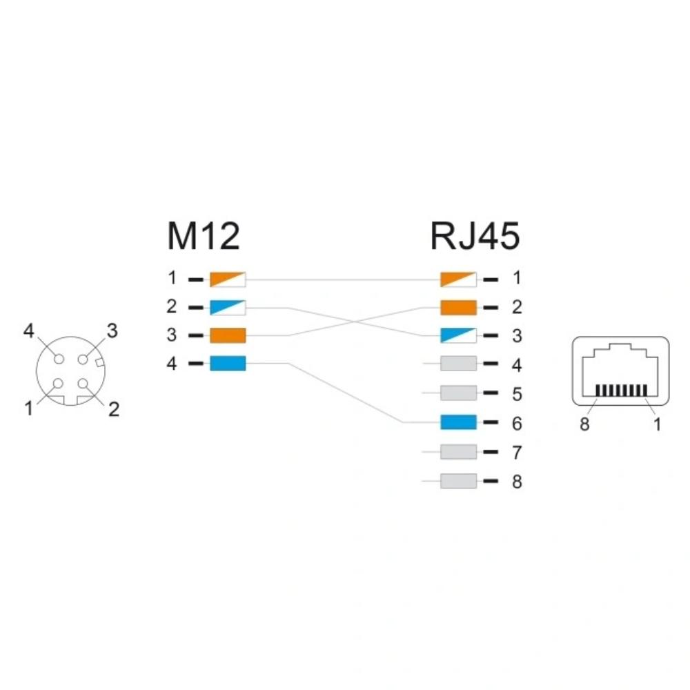 M12 D-gecodeerd 4-pins naar RJ45 female adapter