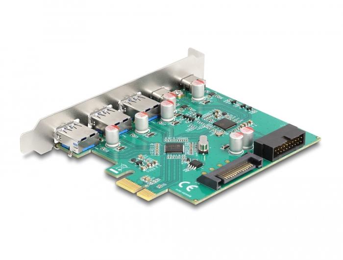 Delock USB 5 Gbps PCI Express x1 kaart naar 3 x extern type-A + 2 x extern US