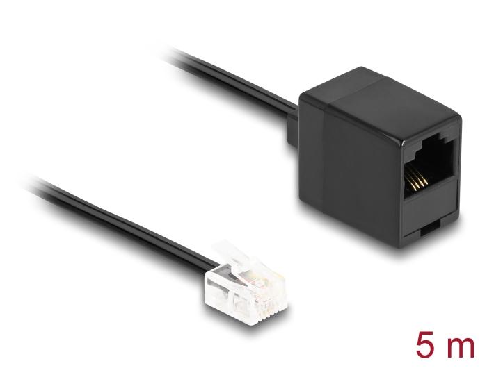 Delock Telefoonkabel RJ11 Stekker naar RJ45 Aansluiting zwart 5 m