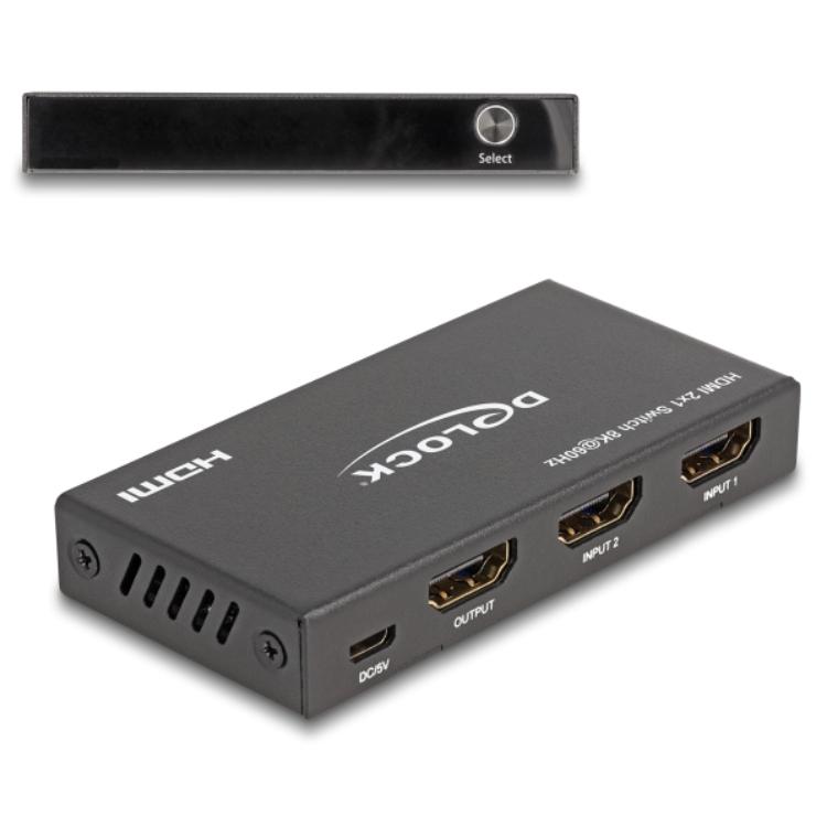Delock HDMI Switch 2 x HDMI ingang naar 1 x HDMI uitgang 8K 60 Hz