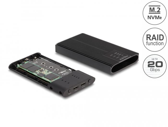 Delock externe behuizing USB 20 Gbps voor 2 x M.2 NVMe PCIe SSD met USB-type