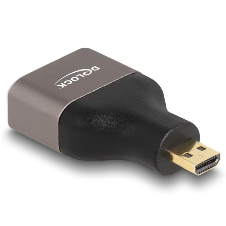 Delock HDMI Adapter Micro-D Stekker naar A-aansluiting 8K 60 Hz grijs Metaal