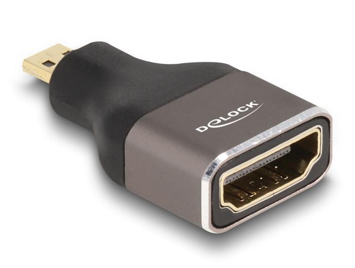 Delock HDMI Adapter Micro-D Stekker naar A-aansluiting 8K 60 Hz grijs Metaal