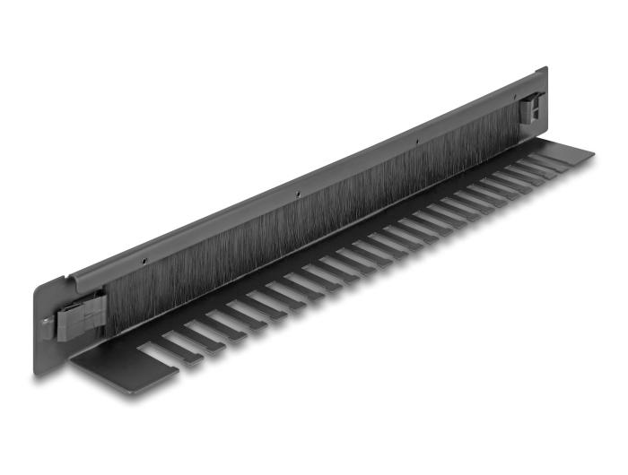 Delock 19″ borstelstrip met kabelhouder gereedschapsvrij 1 HE zwart