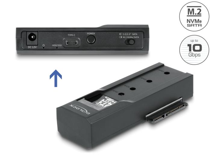 Delock USB Type-C™ Converter voor 1 x M.2 SSD of 1 x SATA SSD / HDD