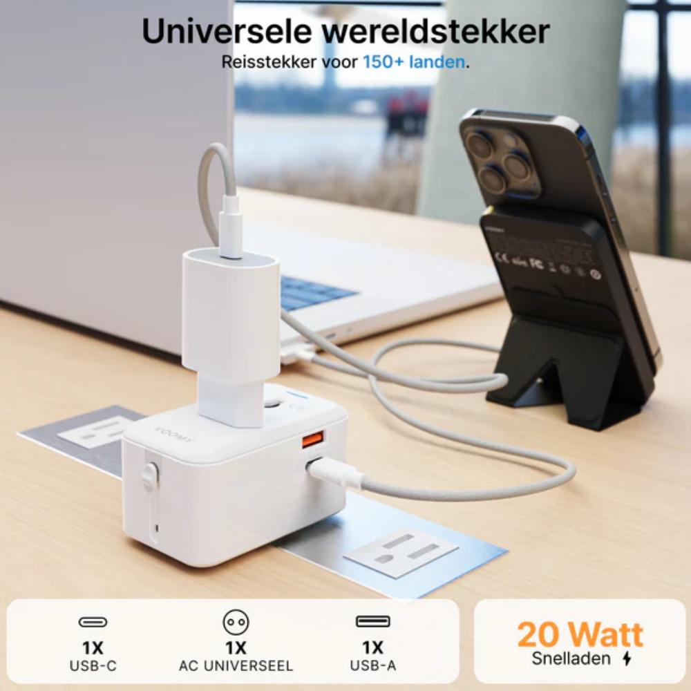 LENCENT Universele Reisadapter, 45W Multi USB Oplader, Internationale Adapter met 2 PD Type-C 2 USB Poorten, Wereldwijde Reisstekker voor Type A/C/G/I (USA/UK/EU/AUS) Stopcontacten, Wit