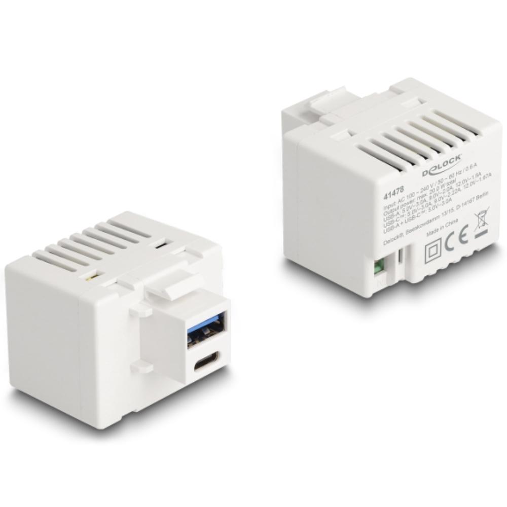 USB A naar C naar 2-pins aansluitblok keystone - Delock
