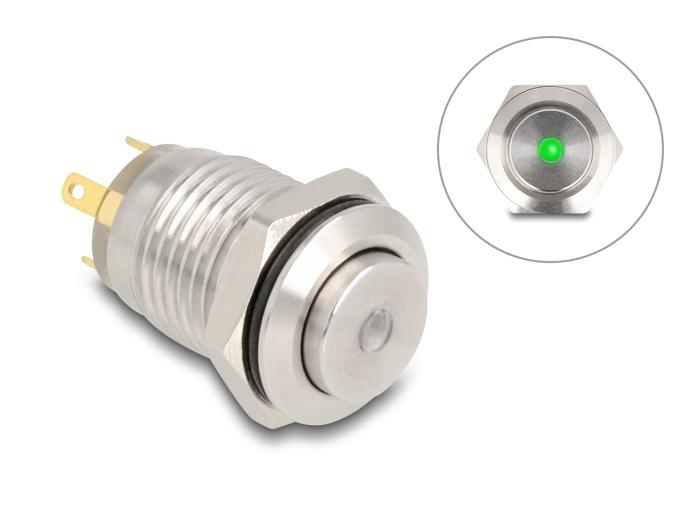 Delock Drukknop voor inbouw 12 mm 4 x soldeer-aansluiting LED groen punt