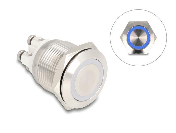 Delock Drukknop voor inbouw 19 mm 4 x schroefklem LED blauw