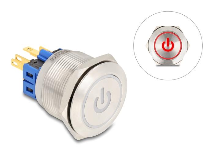 Delock Drukknop voor inbouw 25 mm 6 x soldeer aansluiting LED rood Powersymbol