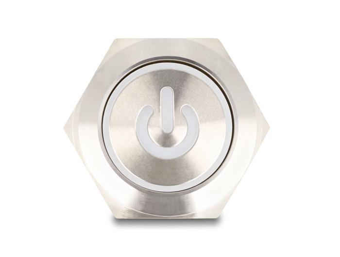 Delock Drukknop voor inbouw 22 mm 6 x soldeer aansluiting LED wit Powersymbool