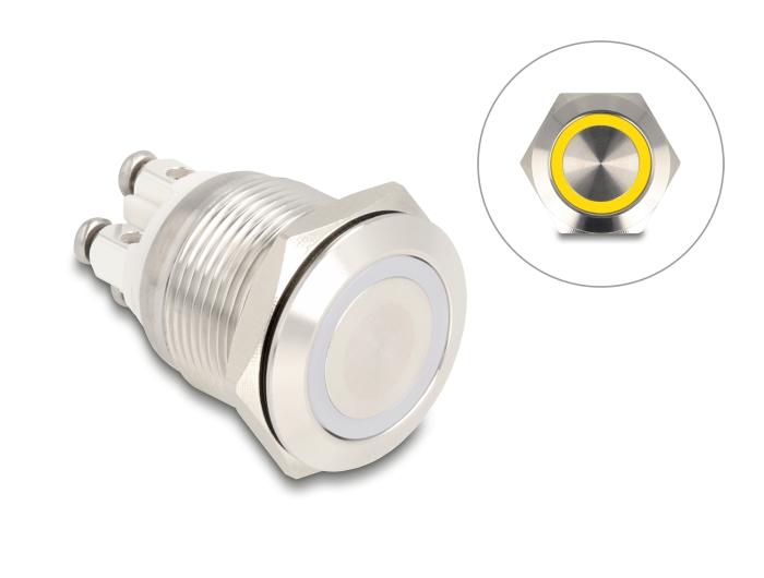 Delock Drukknop voor inbouw 19 mm 4 x schroefklem LED geel