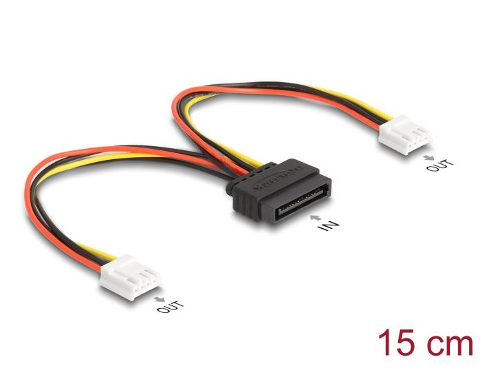 SATA stroomkabel 15-pins stekker naar 2 x Floppy 4-pins connector 15 cm