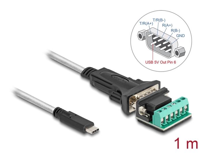 Delock Adapter USB Type-C™ naar 1 x seriële RS-422/485 Stekker met 6-pins klem
