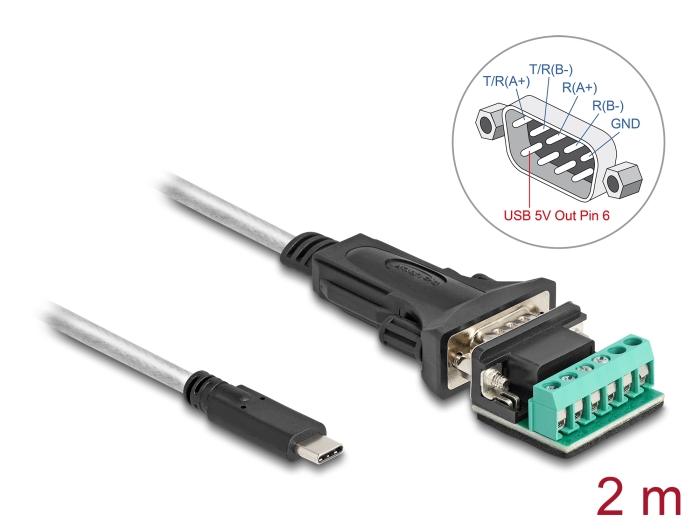 Delock Adapter USB 2.0 Type-C™ naar 1 x Seriële RS-422/485 Stekker met 6-polige aansluiting