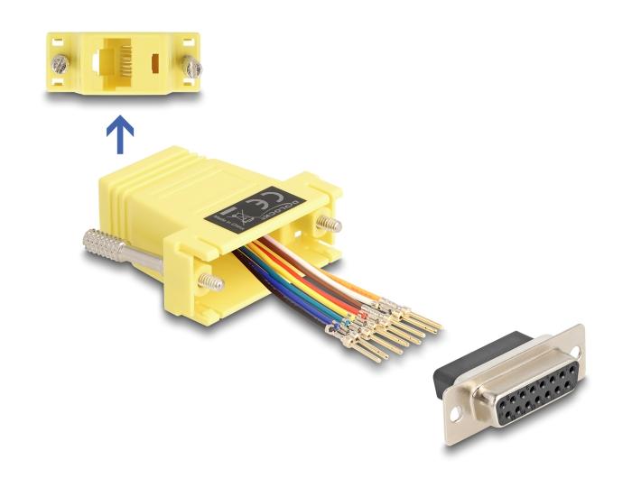 Delock D-Sub 15 Pin vrouwelijke connector naar RJ45 vrouwelijke connector montagekit geel