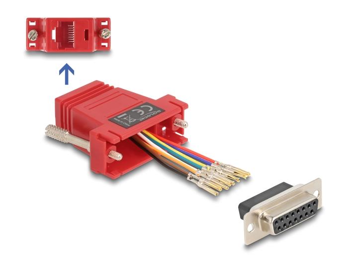Delock D-Sub 15 Pin female naar RJ45 female montagekit rood