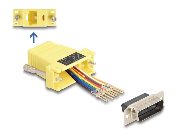 Delock D-Sub 15 Pin Stekker naar RJ45 Aansluitbus Montagekit geel