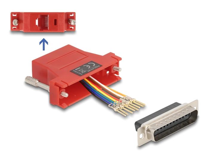 Delock D-Sub 25-pins stekker naar RJ45-aansluiting montagekit rood