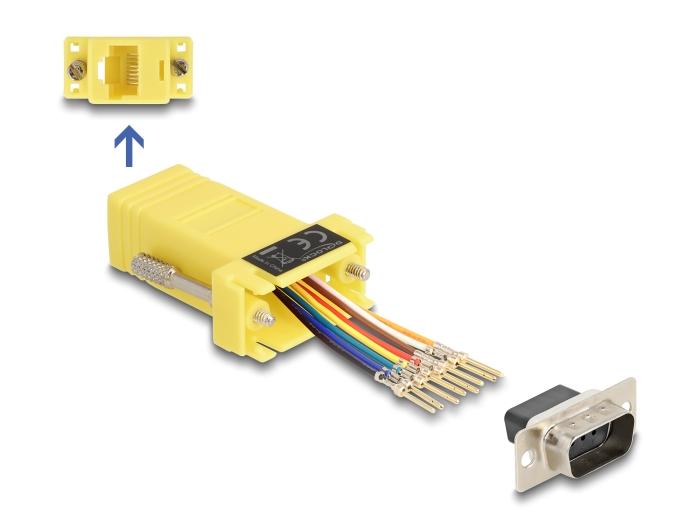 Delock D-Sub 9 Pin Stekker naar RJ45 Aansluiting Montageset geel