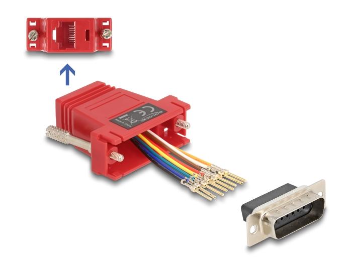 Delock D-Sub 15 Pin Stekker naar RJ45 Aansluiting Montagekit rood