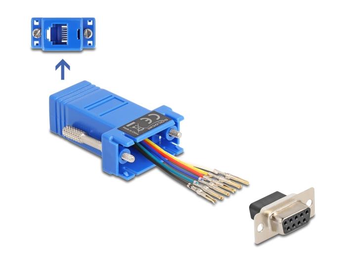 Delock D-Sub 9 Pin vrouwelijke connector naar RJ12 vrouwelijke connector montagekit blauw