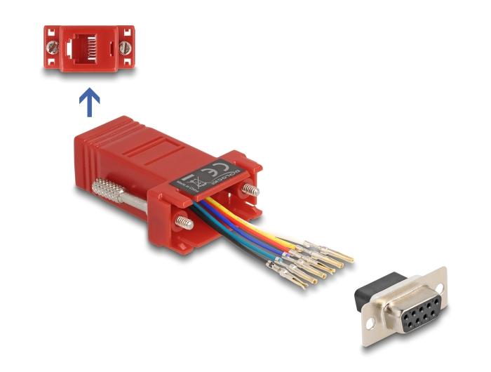 Delock D-Sub 9 Pin female naar RJ12 female montagekit rood