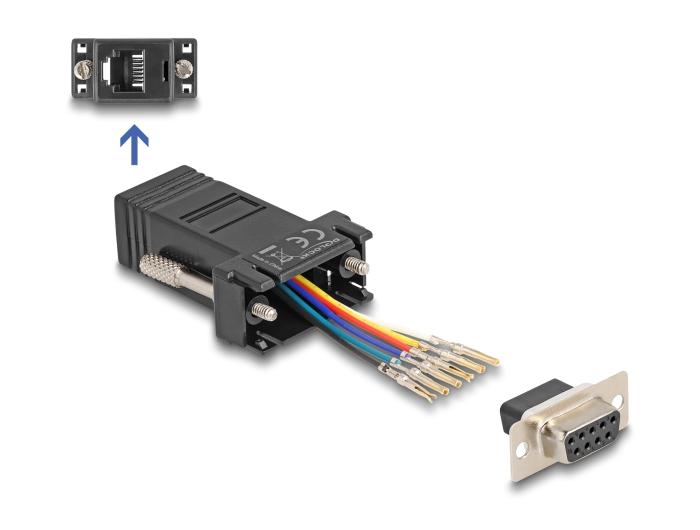 Delock D-Sub 9-pins female naar RJ12 female montagekit zwart