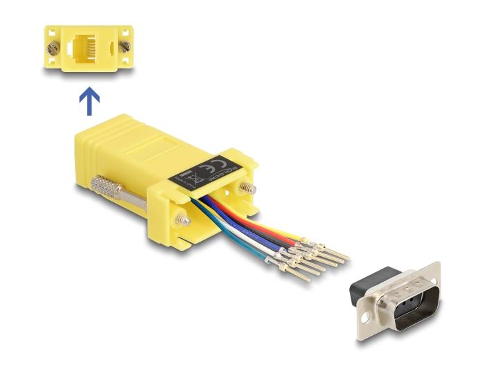 Delock D-Sub 9 Pin Stekker naar RJ12 Aansluiting Montageset geel