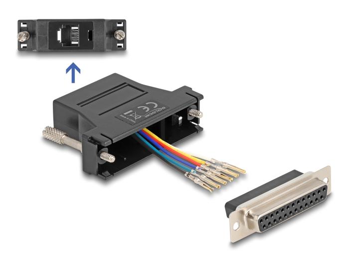 Delock D-Sub 25 Pin connector naar RJ12 connector montagekit zwart